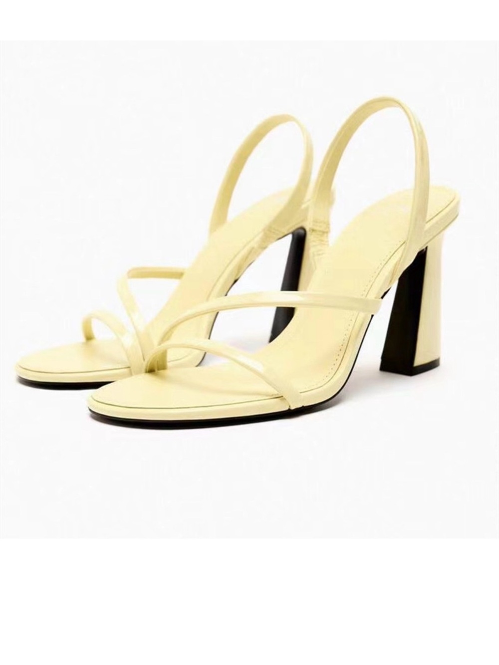 Zara Pale Yellow Strappy Block Heel Slingbacks